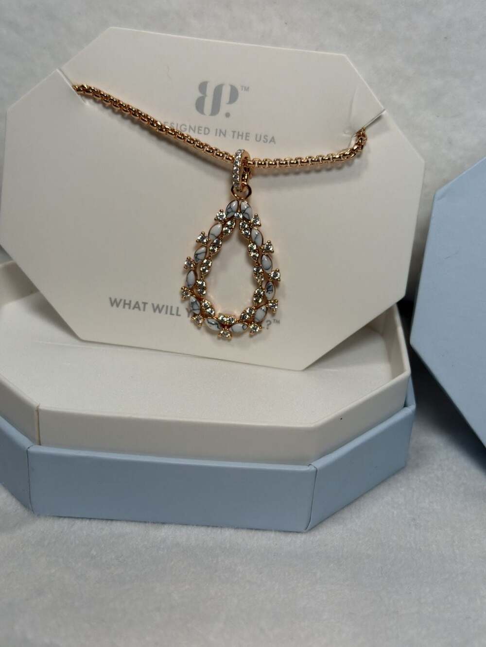 BP Laurel Drop Pendant Necklace Howlite Magnesite Rose Gold